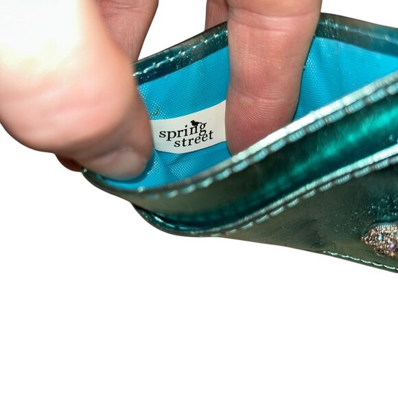 Spring Street Turquoise Metallic Gem Embellished ID Credit Card Holder Wallet - Picture 2 of 5